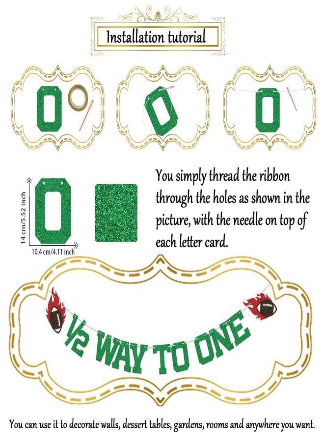 WFKLDF Football 1/2 Way to One Banner - 1/2 Birthday Decorations - Football Birthday Party Decorations Green - Image 2